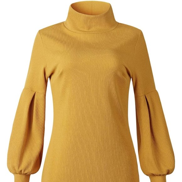 NWT Mustard Yellow Knit Mockneck Princess Dress - Picture 4 of 5